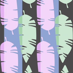 Mod Retro Tropical Leaves Beach Pattern in Bright Vibrant Purple and Green Stripe