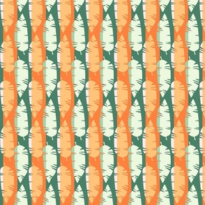 Mod Retro Tropical Leaves Beach Pattern in Bright Vibrant Red, Orange and Green Stripe