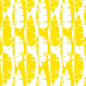 Mod Retro Tropical Leaves Beach Pattern in Bright Vibrant Yellow on White