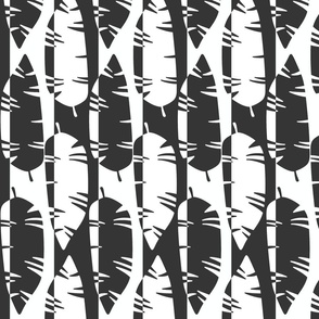 Mod Retro Tropical Leaves Beach Pattern in Graphic Black on White