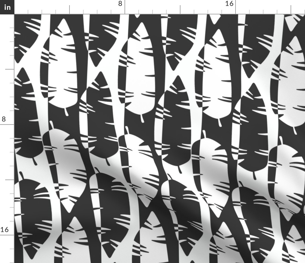 Mod Retro Tropical Leaves Beach Pattern in Graphic Black on White