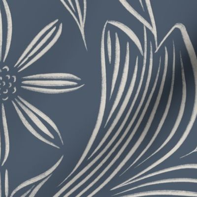 JUMBO classic botanical line art - inky blue_ subtle grey - stiffkey and ammonite (F&B)