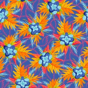 Tropical flowers in blue. Large scale