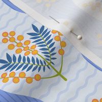 Symmetric flowers on Blue striped background (Small scale)