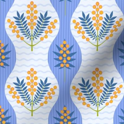 Symmetric flowers on Blue striped background (Small scale)