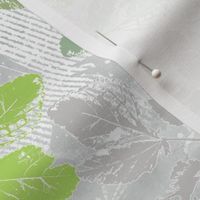 Monochrome pattern with leaves. Green leaves on a gray, white background.