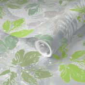 Monochrome pattern with leaves. Green leaves on a gray, white background.