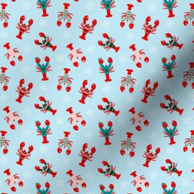 Lobsters in Holiday Sweaters Crustaceancore, red, green, blue, ditsy tiny  - Small Scale