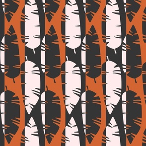 Mod Retro Tropical Leaves Beach Pattern in Graphic Black, Pink and Brick Red