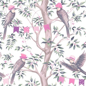 Party Birds in Hats - Cheery Pink