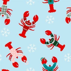 Lobsters in Holiday Sweaters Crustaceancore, red, green, blue - Large