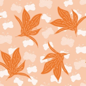 Floral butterflies - peach orange