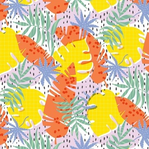 Lush Tropical Leaves Beach Pattern in Bright Vibrant Primary Colors