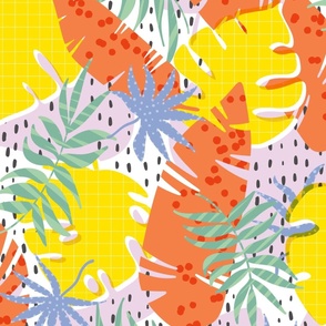 Lush Tropical Leaves Beach Pattern in Bright Vibrant Primary Colors