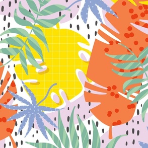 Lush Tropical Leaves Beach Pattern in Bright Vibrant Primary Colors