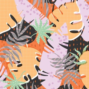 Lush Tropical Leaves Beach Pattern in Bright Vibrant Sunset Colours