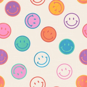 Retro Rainbow Smiley Faces - medium scale