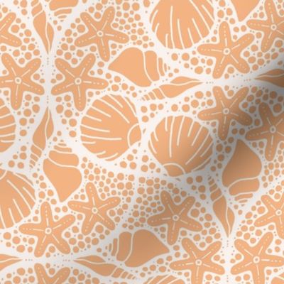 Scallop seashells ogee | Small Scale | Peach orange, warm white