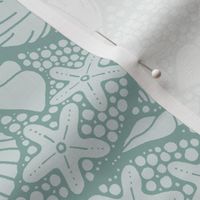 Scallop seashells ogee | Small Scale | Teal green, pale blue