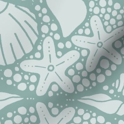 Scallop seashells ogee | Large Scale | Teal green, pale blue
