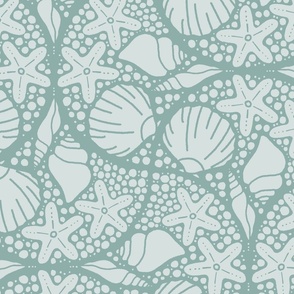Scallop seashells ogee | Large Scale | Teal green, pale blue