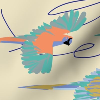 Modern, Vibrant, Macaw Flight Parrot Pattern by martibetz