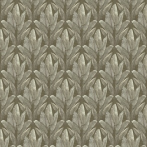 Elegant Rainforest Leaves - in textured olive green, small 