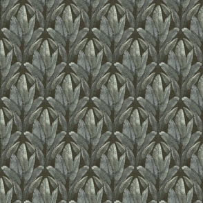 Elegant Rainforest Leaves - in dark, textured olive green, small 