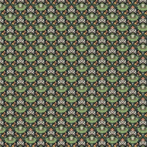 Frog and Lotus in Green and Navy – XS Scale (2.5" Repeat)