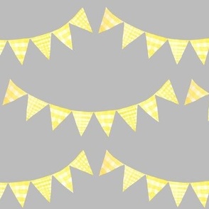 Watercolor, Hand Painted  Yellow Gingham Banner on Grey, Kid's  Party, L