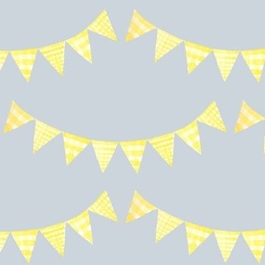 Watercolor, Hand Painted  Yellow Gingham Banner on Light Grey, Kid's  Party, L