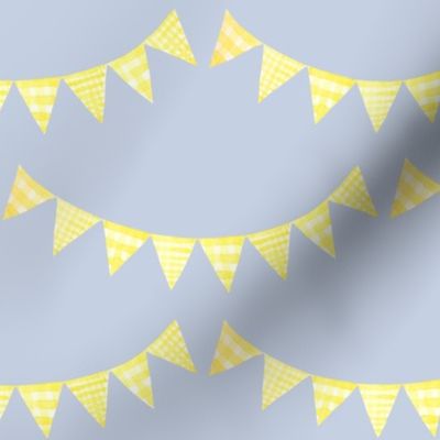 Watercolor, Hand Painted  Yellow Gingham Banner on Pastel Lavender, Kid's  Party, L