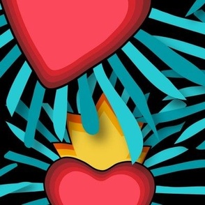 Flaming Hearts Large Black