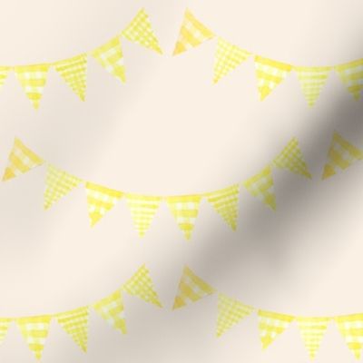 Watercolor, Hand Painted  Yellow Gingham Banner on Light Peach, Kid's  Party, L