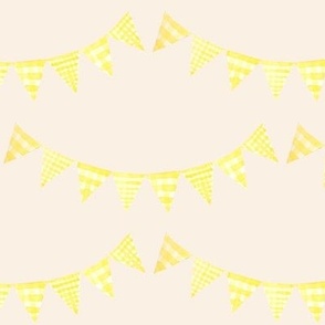 Watercolor, Hand Painted  Yellow Gingham Banner on Light Peach, Kid's  Party, L