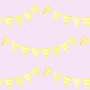 Watercolor, Hand Painted  Yellow Gingham Banner on Light Pink, Kid's  Party, L