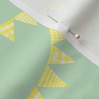 Watercolor, Hand Painted  Yellow Gingham Banner on Pastel Mint, Kid's  Party, L