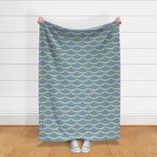 Watercolor, Hand Painted  Yellow Gingham Banner onGrey Blue, Kid's  Party, L