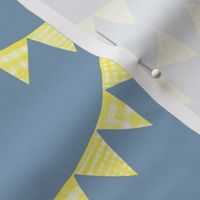 Watercolor, Hand Painted  Yellow Gingham Banner onGrey Blue, Kid's  Party, L