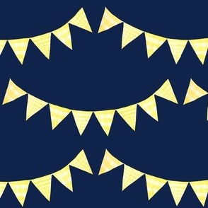 Watercolor, Hand Painted  Yellow Gingham Banner on Navy, Kid's  Party, L