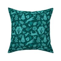 Teal on Teal Floral Forest Longhaired Hound Small Print