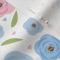 Bigger Sweet Spring Floral Blue and Pink Posies on White