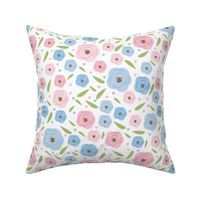 Bigger Sweet Spring Floral Blue and Pink Posies on White