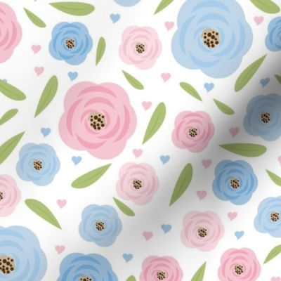 Bigger Sweet Spring Floral Blue and Pink Posies on White