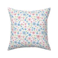 Smaller Sweet Spring Floral Blue and Pink Posies on White