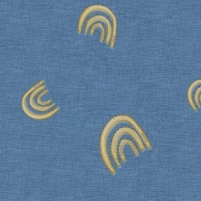 Yellow Rainbows Embroidery Stitched on Blue Denim