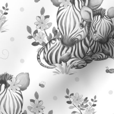 Floral Zebra Safari Animals Baby Girl Nursery Ladybug Bee Gray 