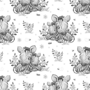 Floral Zebra Safari Animals Baby Girl Nursery Ladybug Bee Gray 