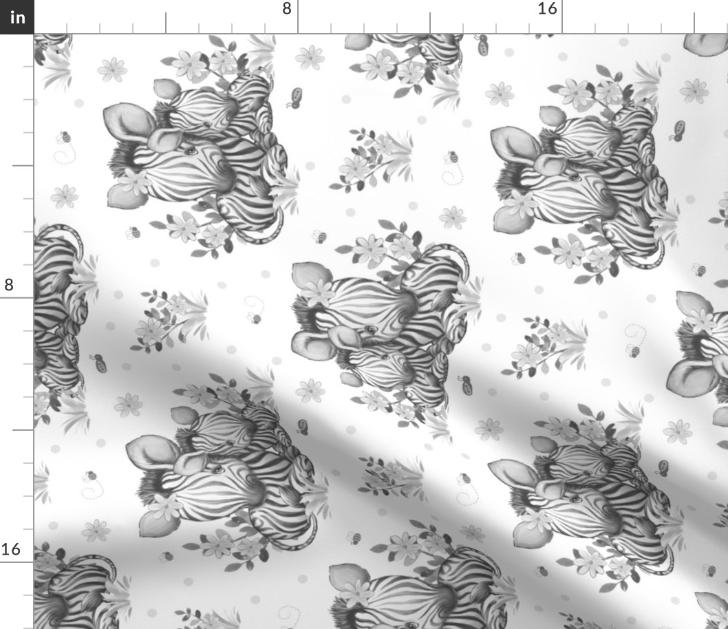 Floral Zebra Safari Animals Baby Girl Nursery Ladybug Bee Gray Rotated 