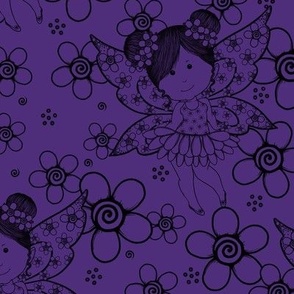 Little Flower Fairies Black And  Dark Purple